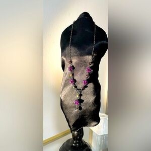 Vintage Sweet Romance Dainty Floral purple Crystal
Beads Necklace  🌸